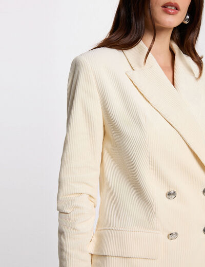 Veste velours col tailleur ecru femme