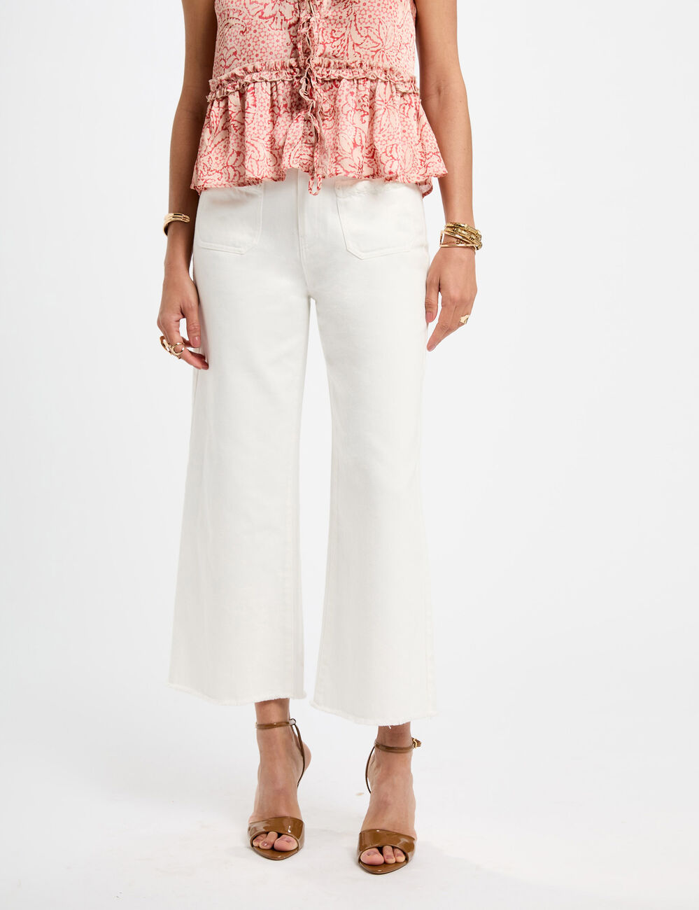 Jeans flare taille haute blanc femme