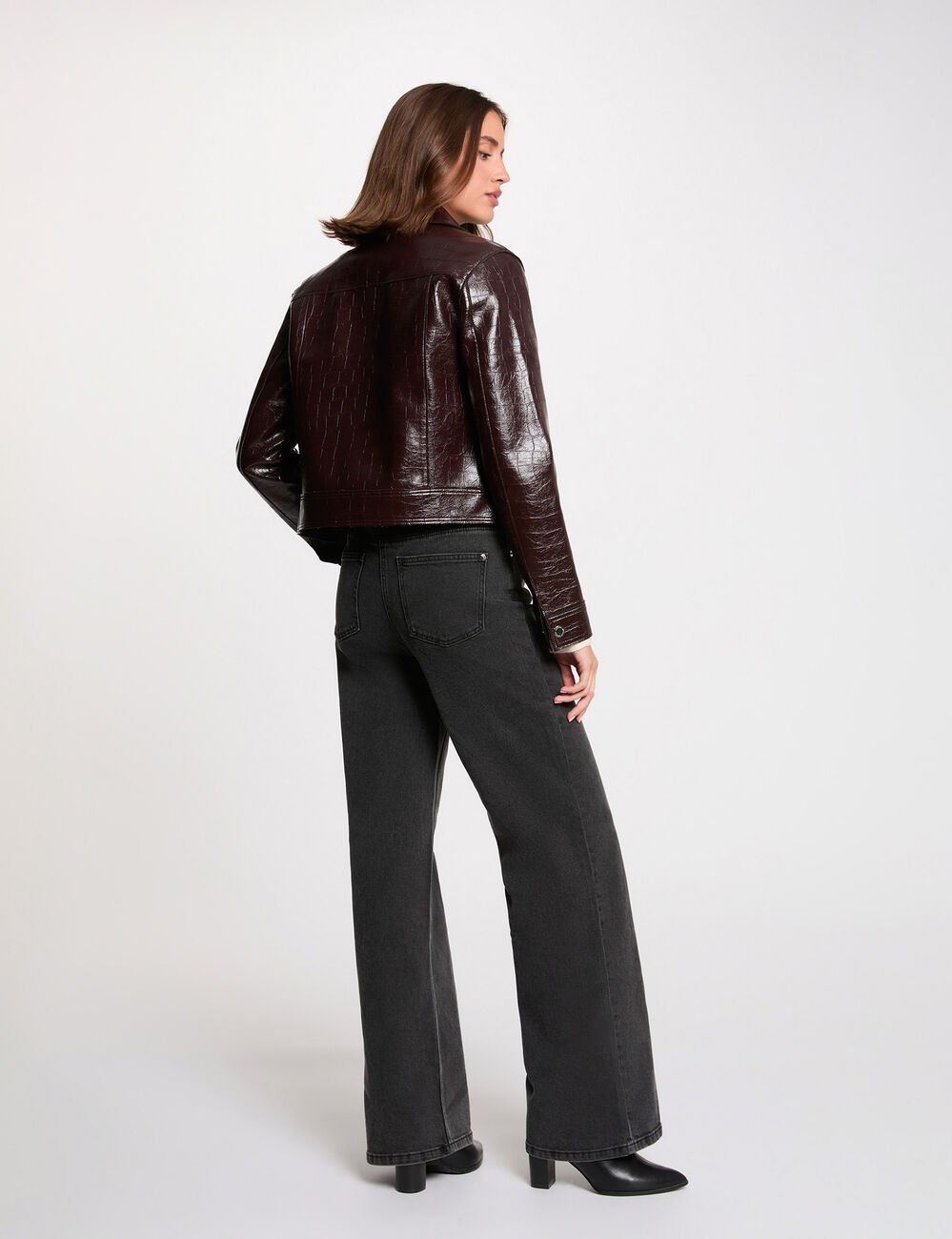 Blouson col tailleur prune femme