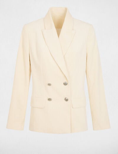 Fluwelen blazer met reverskraag ecru vrouw