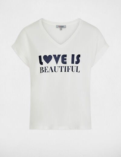 T-shirt met V-hals korte mouwen helder wit vrouw