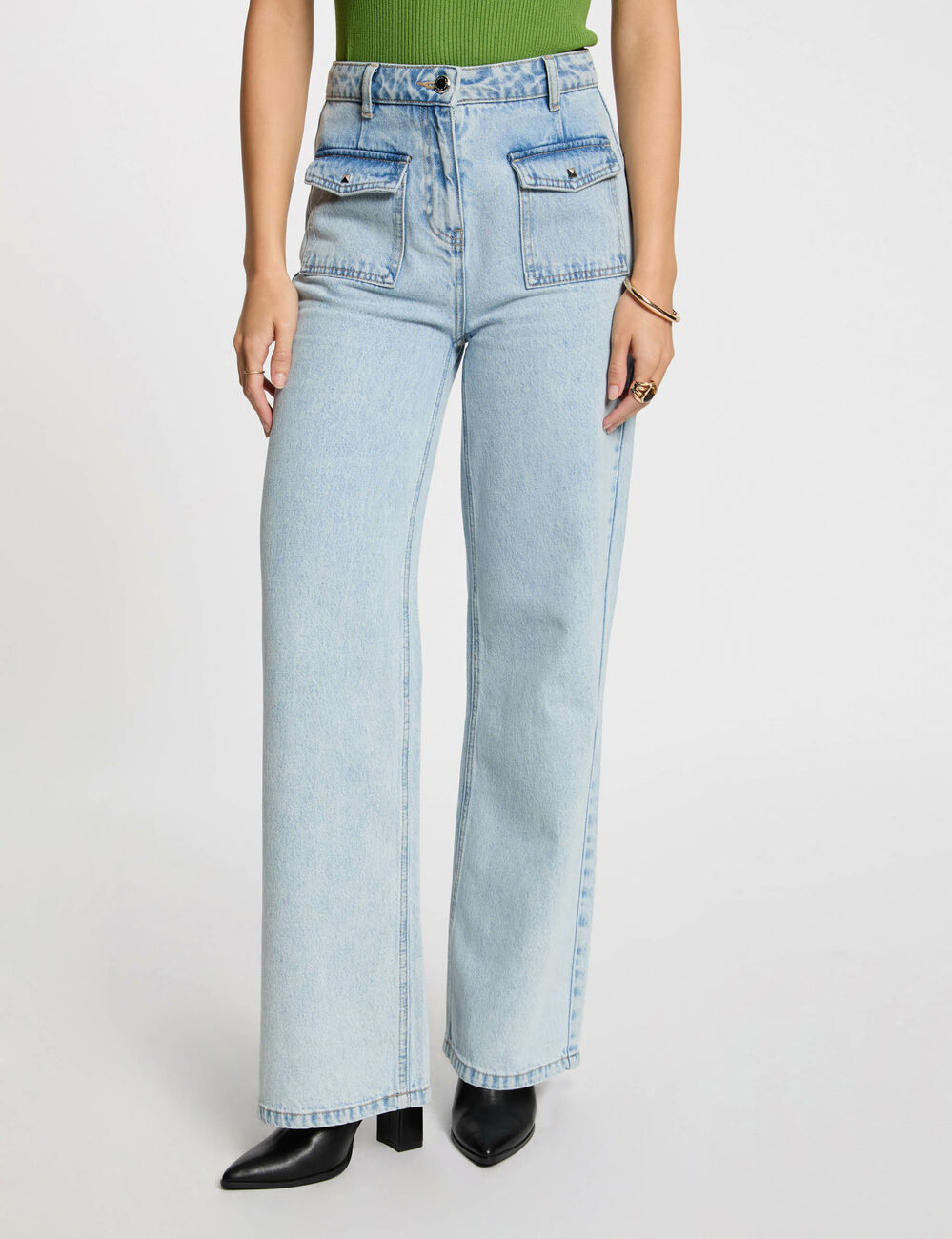 Hoge taille brede jeans gebleekt denim vrouw