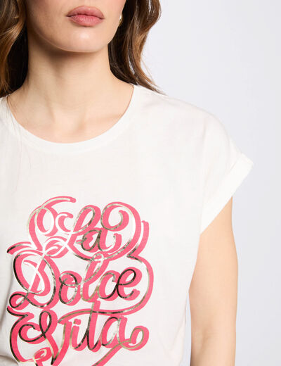 T-shirt à inscription blanc femme