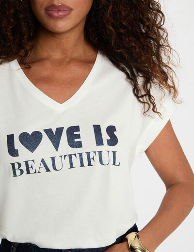 T-shirt met V-hals korte mouwen helder wit vrouw