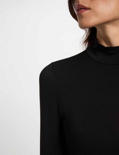 T-shirt col montant manches longues noir femme