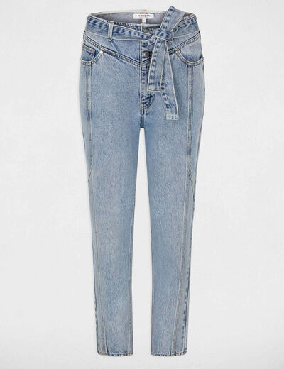 Normale 7/8e jeans met riem jean bleached vrouw