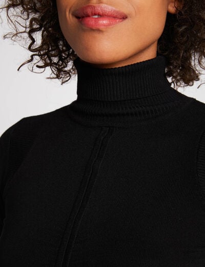 Pull manches longues d&eacute;tail pliss&eacute; noir femme