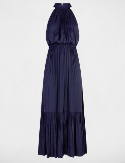 Robe longue col montant bleu marine femme