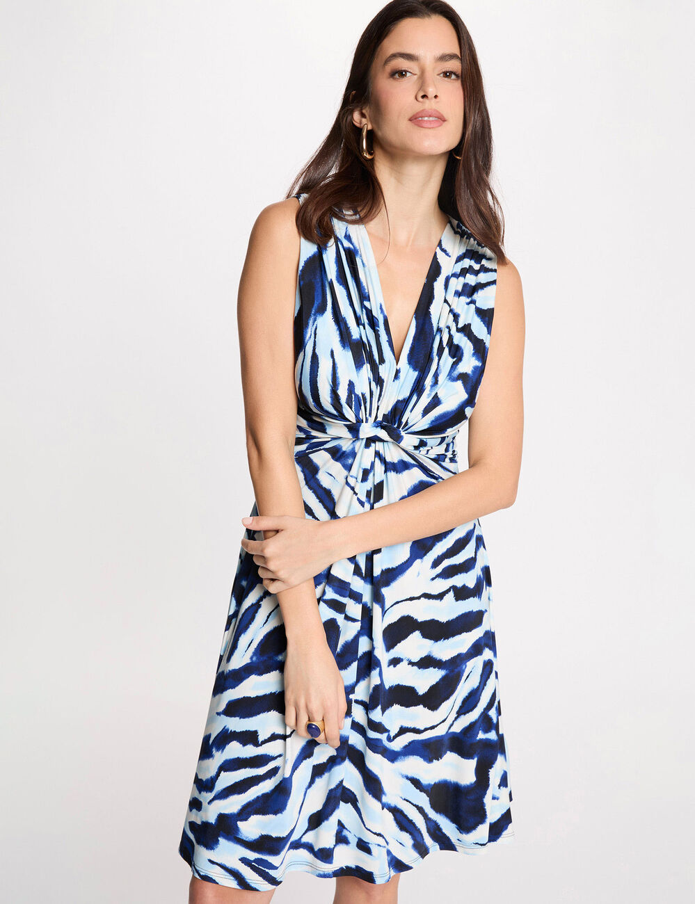 Robe courte col v multicolore femme