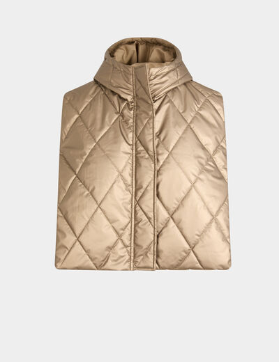 Poncho met gewatteerde kraag couleur cuivre vrouw