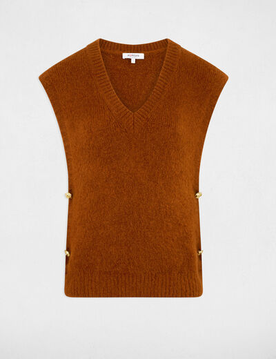 Pull sans manches marron cognac femme