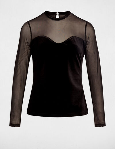 Velours aangesloten T-shirt zwart vrouw