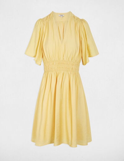 Robe courte pliss&eacute;e jaune clair femme