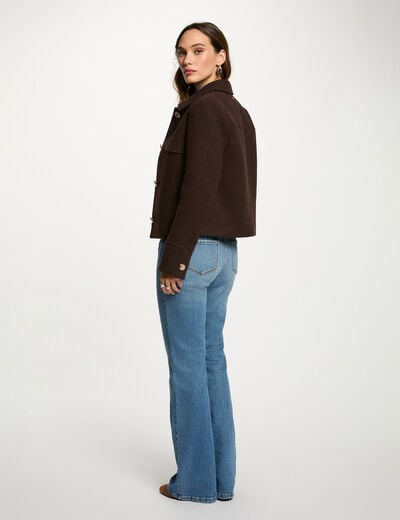 Manteau court boutonné marron foncé femme