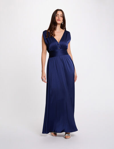 Robe longue fluide bleu marine femme