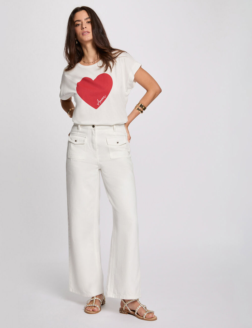 T-shirt droit inscription blanc femme