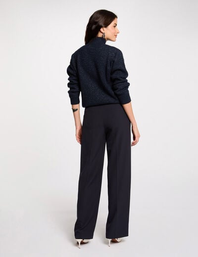 Pantalon droit à pinces bleu marine femme