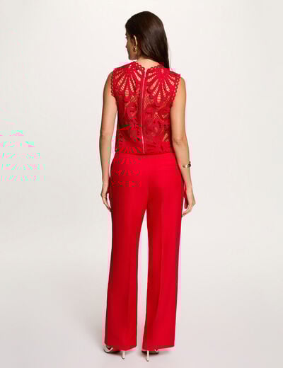 Mouwloze kanten top met print rood vrouw