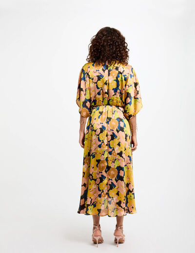 Rechte midi-jurk met bloemenprint meerkleurig vrouw