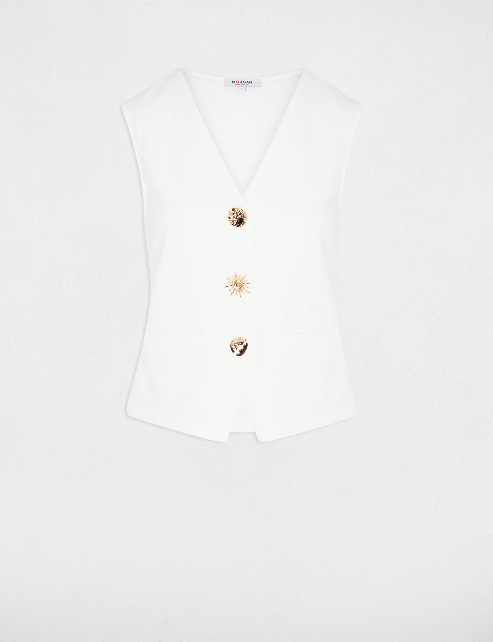 Gilet sans manches col v blanc femme
