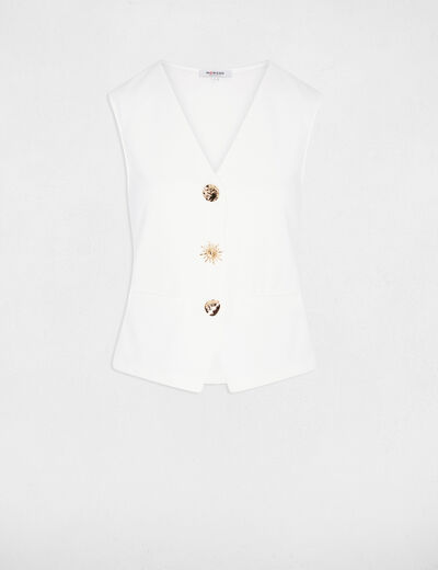 Mouwloos vest met V-hals helder wit vrouw