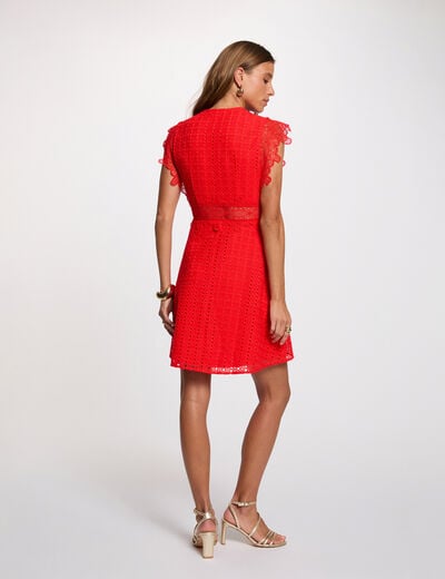Robe courte &eacute;vas&eacute;e dentelle rouge vif femme