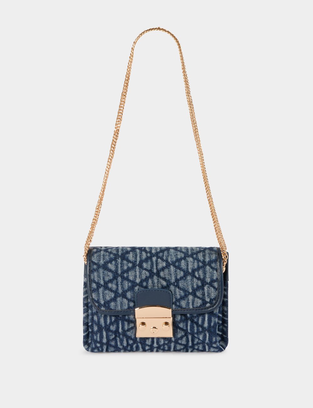 Sac bandouli&egrave;re matelass&eacute; denim stone femme