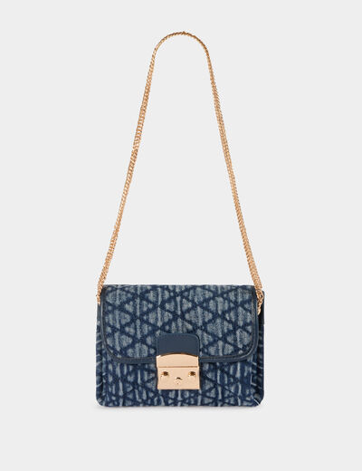 Sac bandouli&egrave;re matelass&eacute; denim stone femme