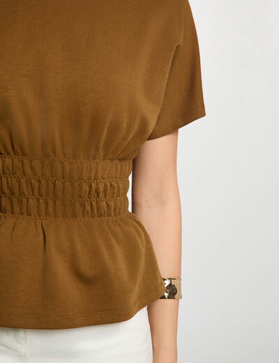 Recht T-shirt met ronde hals camel vrouw