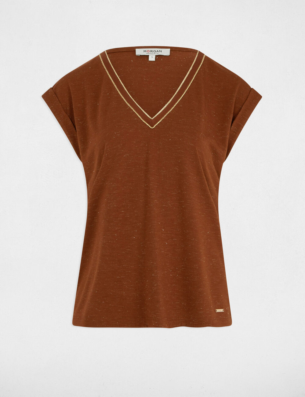 T-shirt met korte mouwen cognacbruin vrouw
