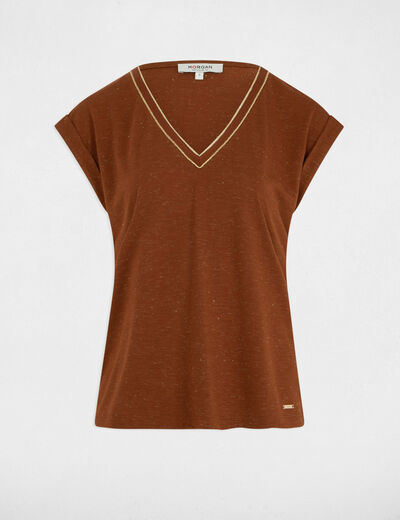 T-shirt met korte mouwen cognacbruin vrouw