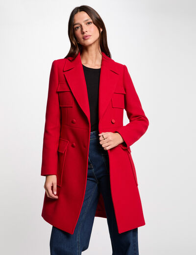 Lange jas met knopen rood vrouw