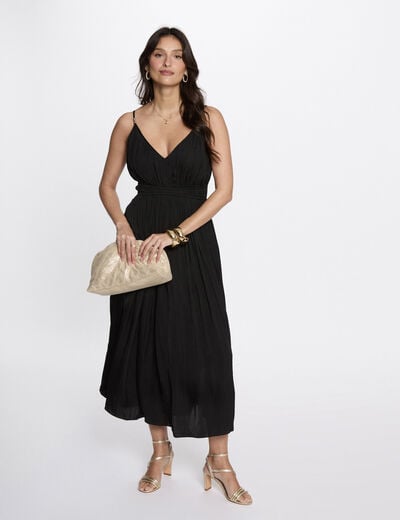 Rechte geplooide midi jurk zwart vrouw