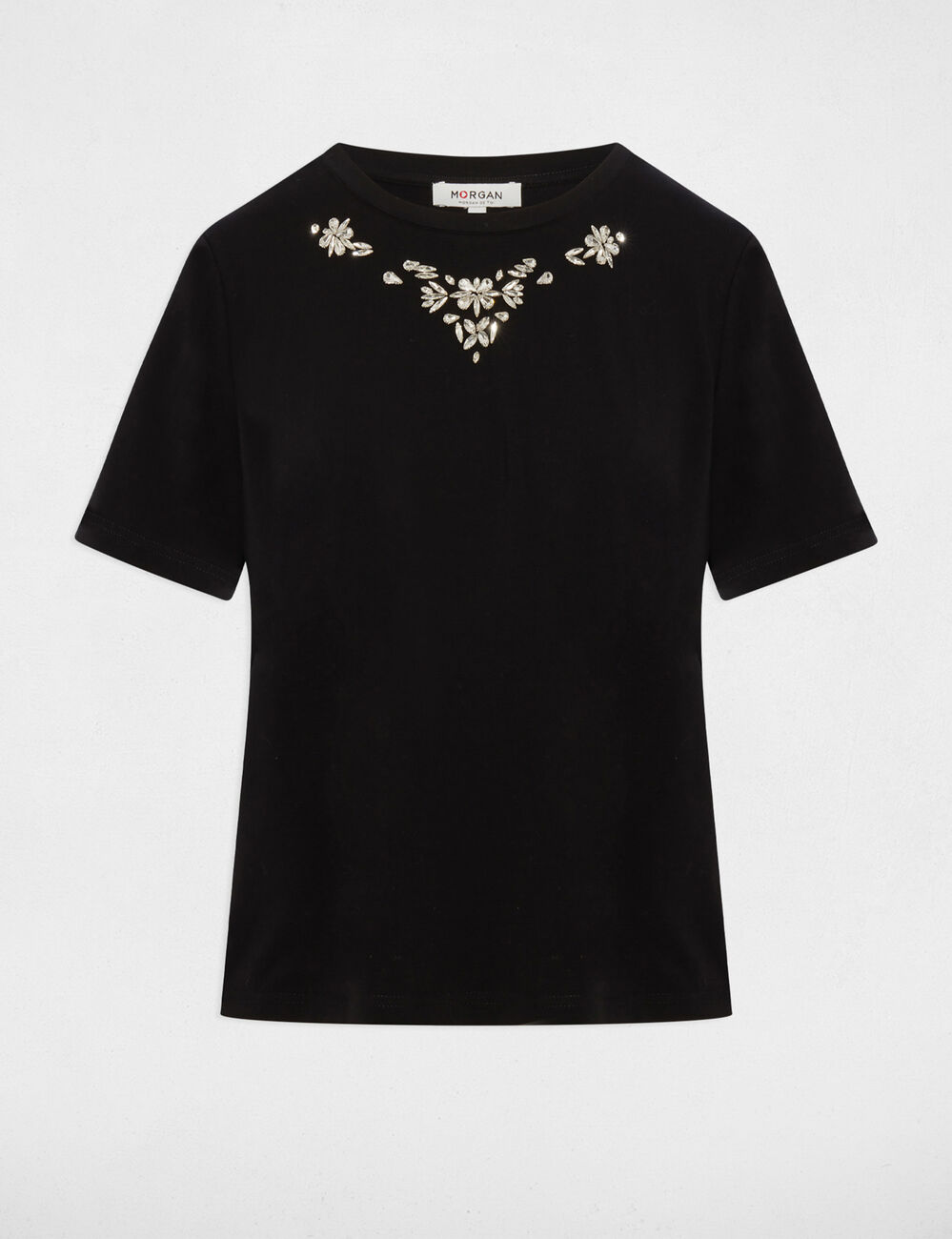 T-shirt strass manches courtes noir femme