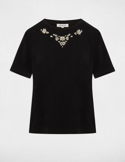T-shirt met strass en korte mouwen zwart vrouw