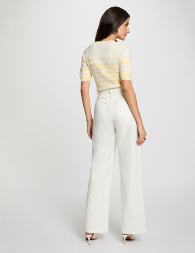 Pull manches courtes rayé ivoire femme
