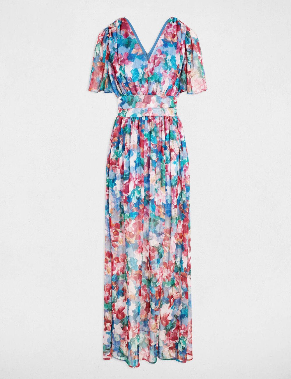 Lange, vloeiende jurk meerkleurig vrouw