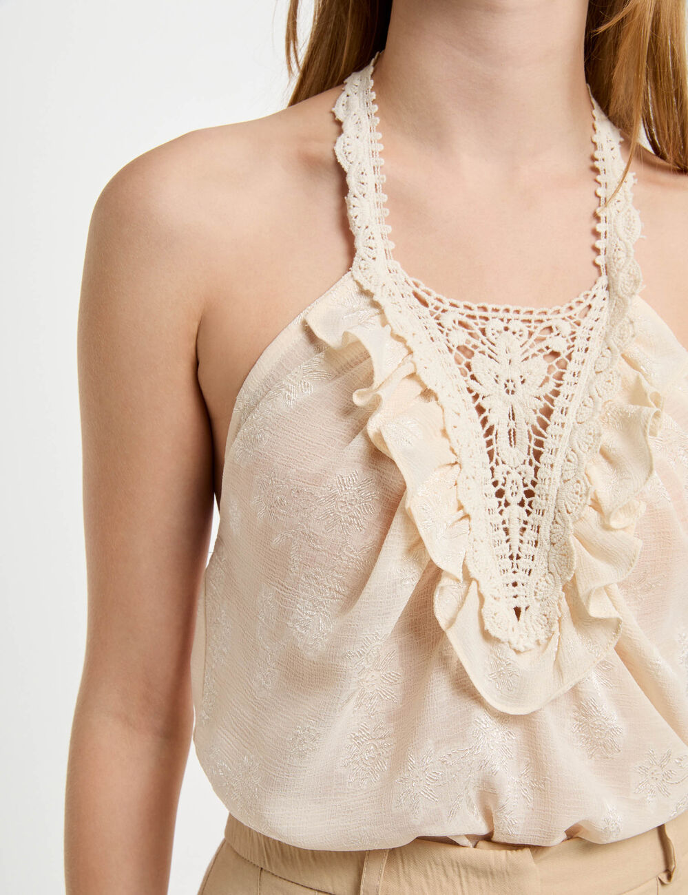 Top met kantdetail creme vrouw