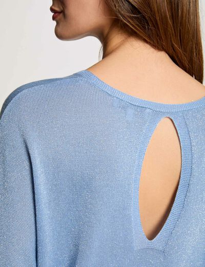 V-hals trui met 3/4 mouwen bleu gris vrouw