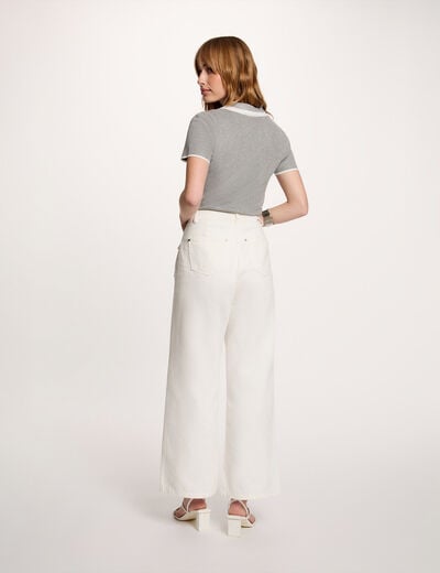 Pull col polo manches courtes gris clair femme