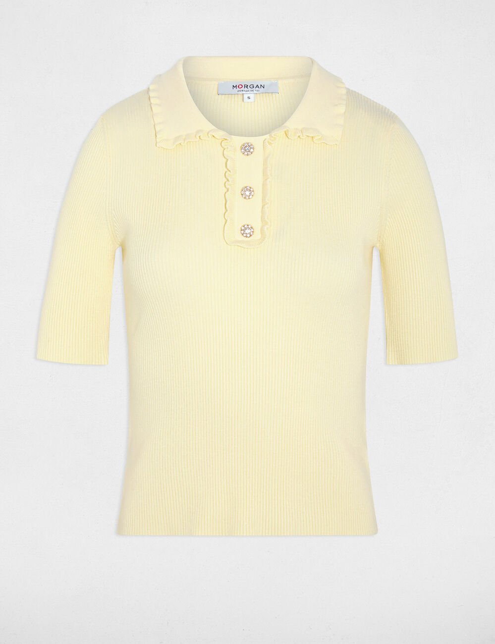 Trui met reverskraag pastel geel vrouw