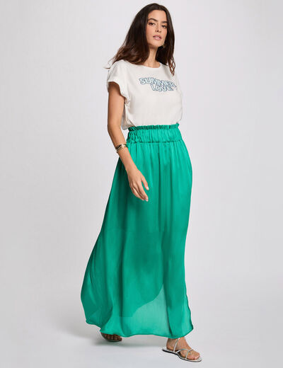 Jupe longue satinée vert femme