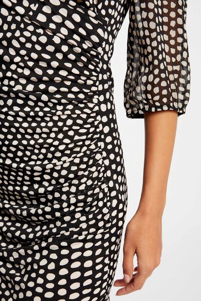 Gedrapeerde jurk met stippenprint zwart vrouw