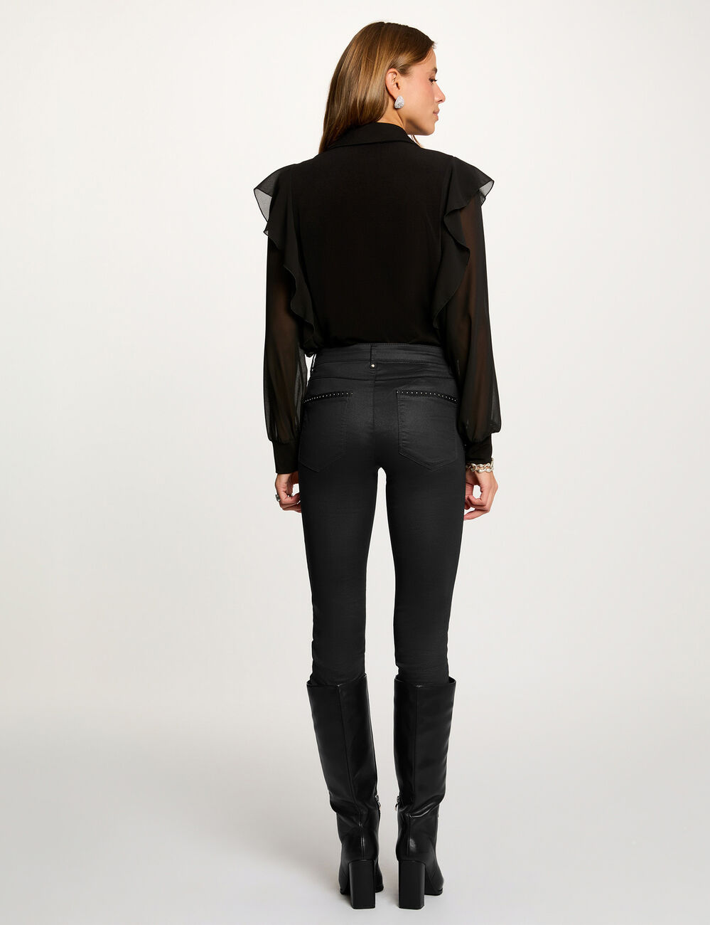 t shirt voile boutonne noir femme T-shirt voile boutonné noir femme