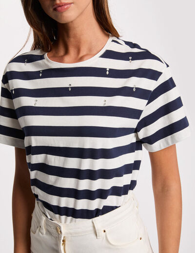 T-shirt manches courtes rayé blanc femme