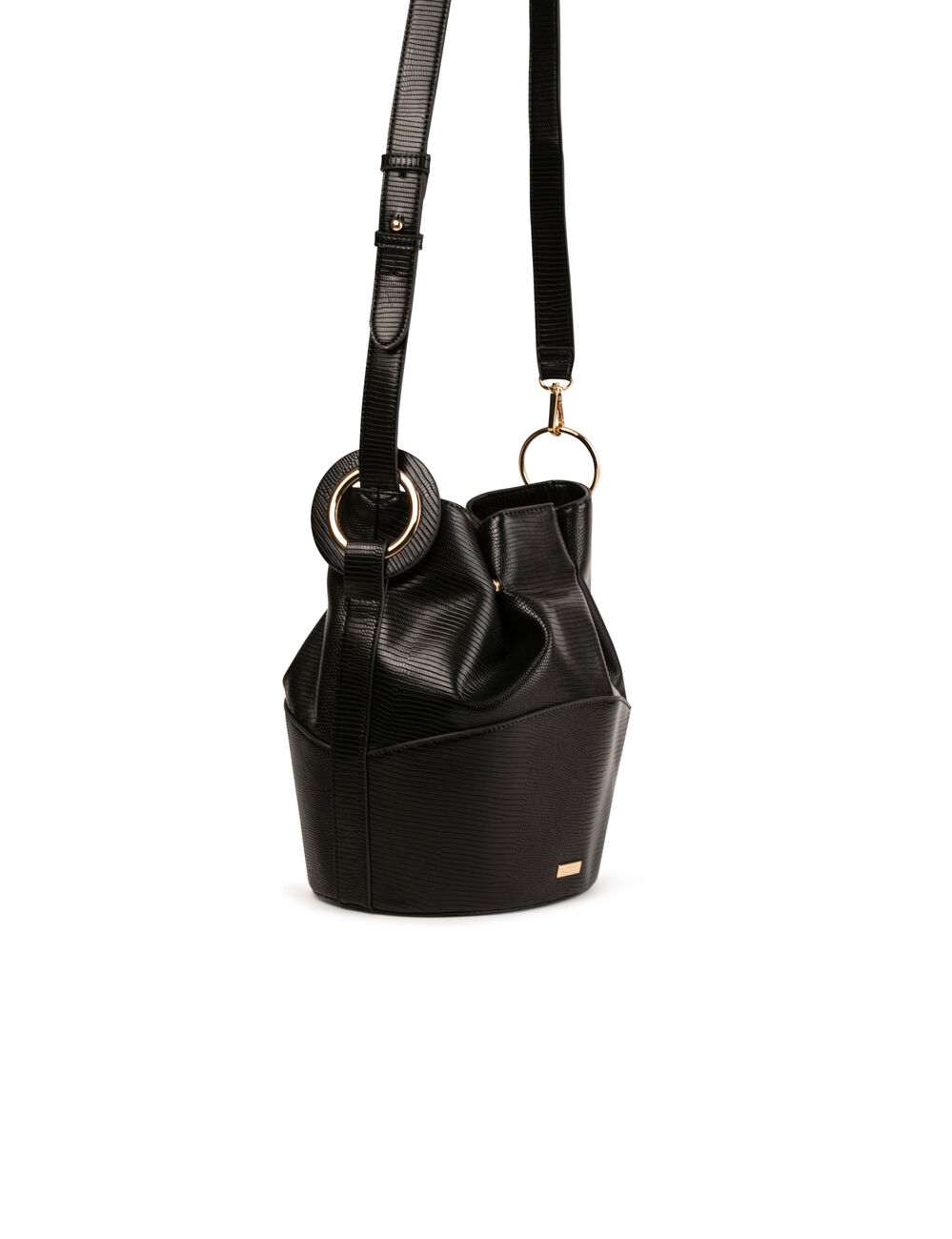 Sac seau aspect python noir femme