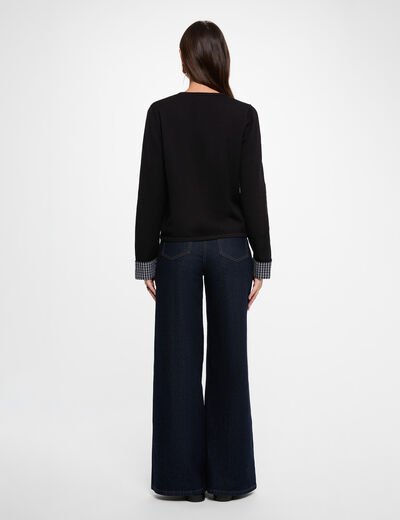 Rechte cardigan met ronde hals zwart vrouw