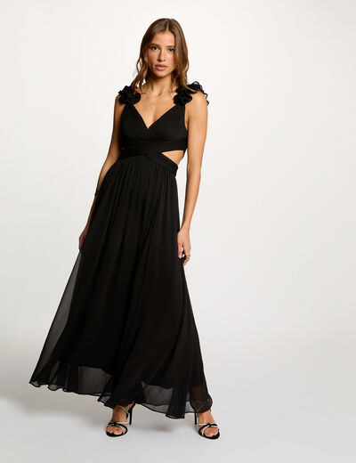 Robe longue droite fluide noir femme