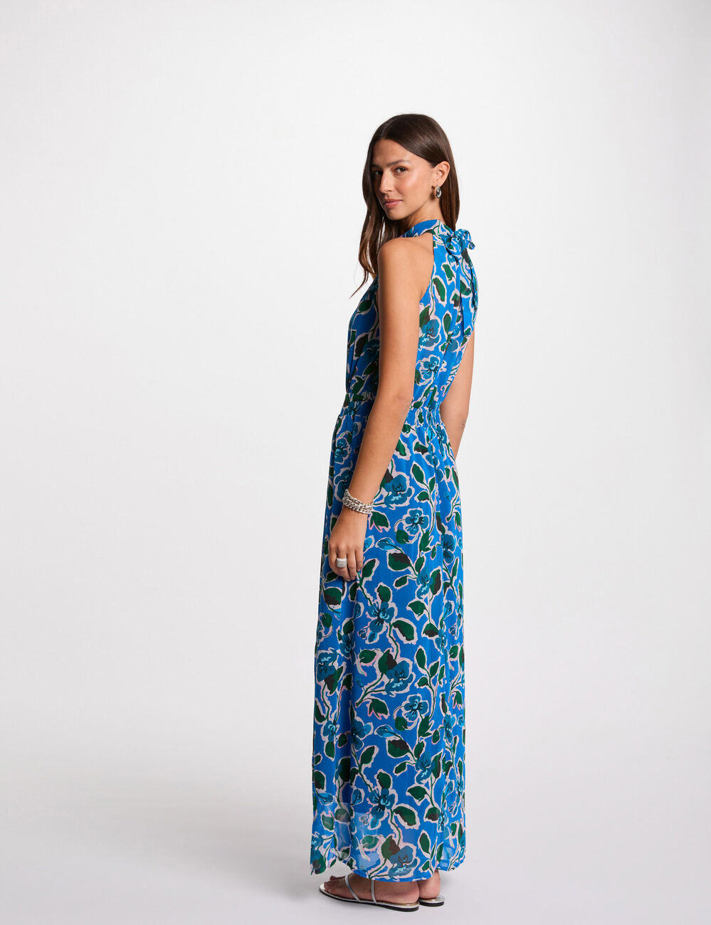 Robe longue évasée imprimée multicolore femme