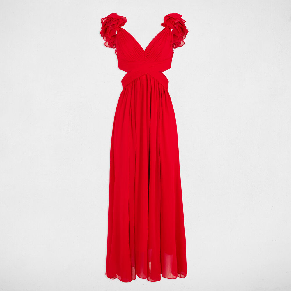 Robe longue droite fluide rouge femme